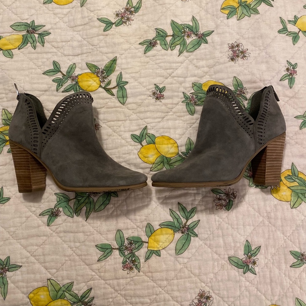 Vince Camuto grey suede heeled ankle boots